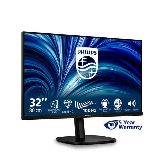 Philips 32B2N3500 - 3000 Series - monitor LED - 32" (31.5" visível) - 2560 x 1440 QHD @ 100 Hz - IPS - 1000:1 - 2xHDMI, DisplayPort - altifalantes - p