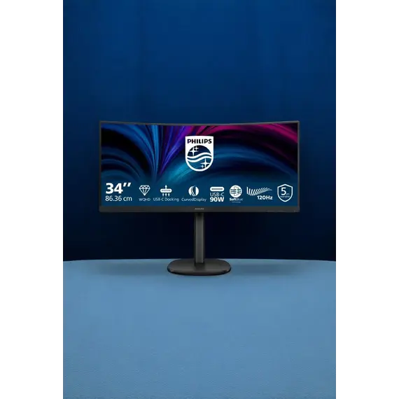 Philips 34B2U3600C - 3000 Series - monitor LED - curvo - 34" - 3440 x 1440 WQHD @ 120 Hz - VA - 3500:1 - HDMI, DisplayPort, USB-C - altifalantes - pre