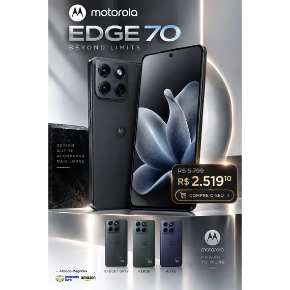 Motorola Edge 70 - 5G smartphone - SIM duplo - RAM 12 GB / Memória Interna 512 GB - ecrã pOLED - 6.67" - 2712 x 1220 pixeis - (120 Hz) - 3x câmaras tr