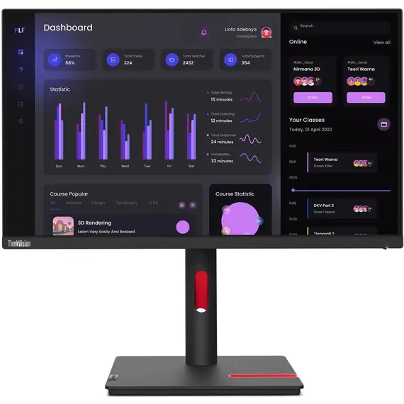 Lenovo ThinkVision S24i-30 - Monitor LED - 24" (23.8" visível) - 1920 x 1080 Full HD (1080p) - IPS - 250 cd/m² - 1300:1 - 4 ms - preto lustroso