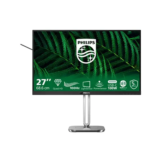 Philips 27B2G5601 - 5000 Series - monitor LED - USB - 27" - 2560 x 1440 QHD @ 100 Hz - IPS - 1500:1 - HDMI, DisplayPort, USB-C - altifalantes - prata,