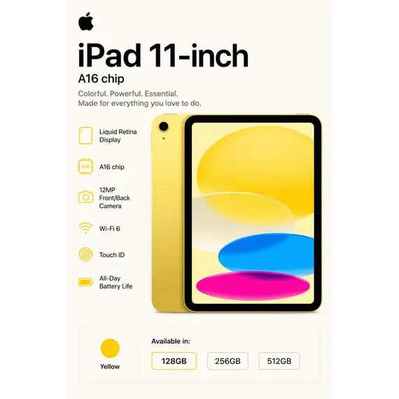 Apple 11-inch iPad Air M3 Wi-Fi - Tablet - 128 GB - 11" IPS (2360 x 1640) - amarelo radiante