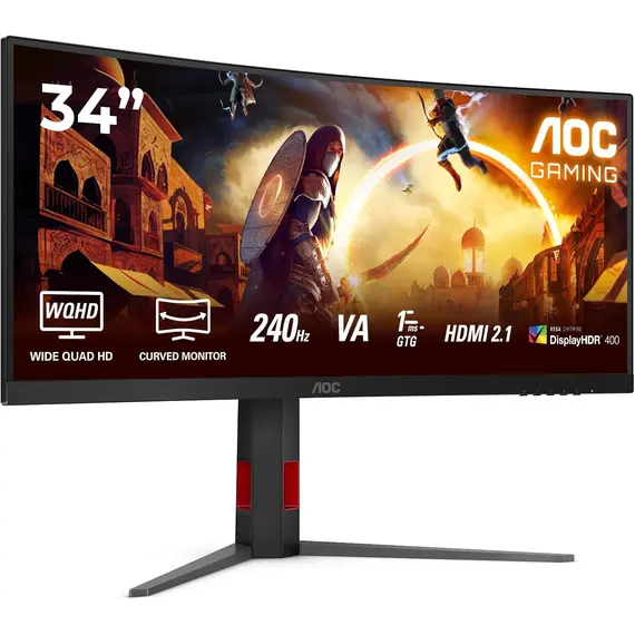 AOC Gaming CU34G4Z - Monitor LED - gaming - curvo - 34" - 3440 x 1440 WQHD @ 240 Hz - Fast VA - 450 cd/m² - 2500:1 - DisplayHDR 400 - 0.5 ms - 2xHDMI,