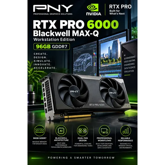 NVIDIA RTX PRO 6000 Blackwell Max-Q - Workstation Edition - cartão gráfico - RTX PRO 6000 Blackwell Max-Q - 96 GB GDDR7 - PCIe 5.0 x16 - 4 x DisplayPo