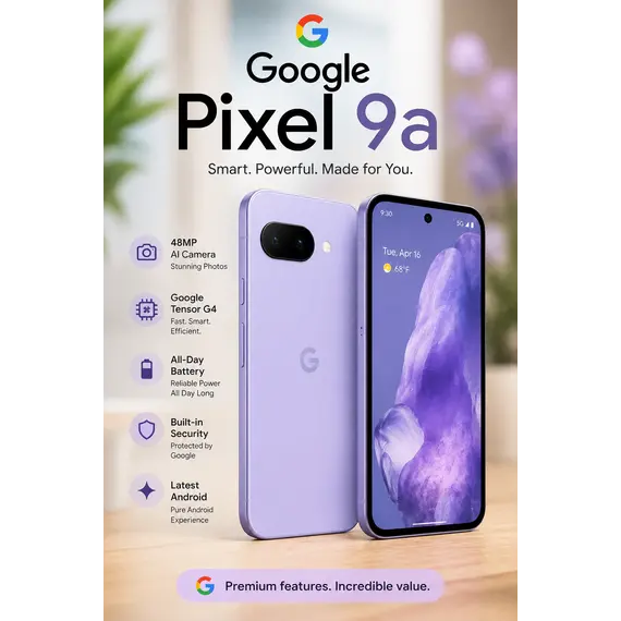 Google Pixel 9A - 5G smartphone - SIM duplo - RAM 8 GB / Memória Interna 128 GB - ecrã pOLED - 6.3" - 2424 x 1080 pixeis - (120 Hz) - 2x câmaras trase