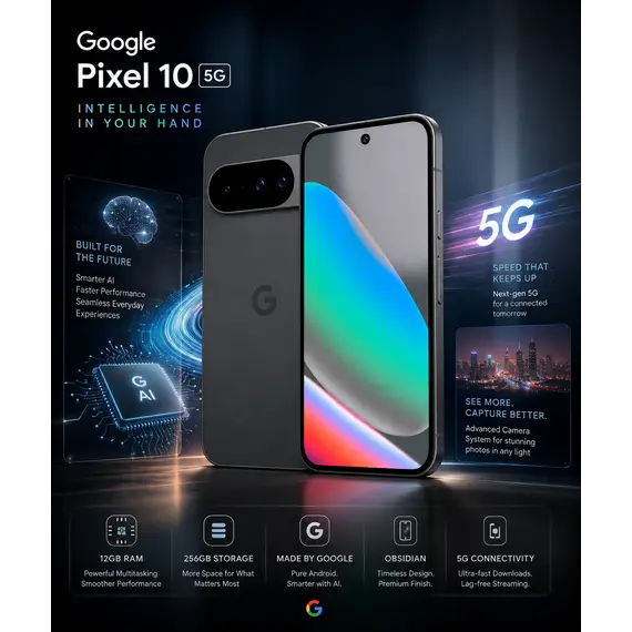 Google Pixel 10 - 5G smartphone - SIM duplo - RAM 12 GB / Memória Interna 256 GB - OLED display - 6.3" - 2424 x 1080 pixeis - (120 Hz) - 3x câmaras tr