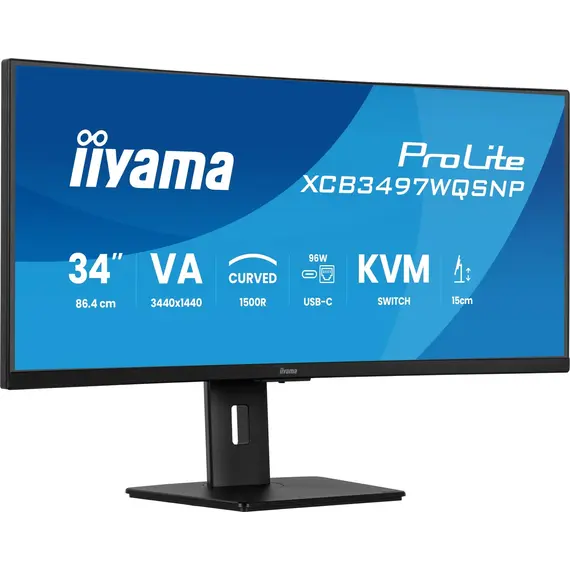 iiyama ProLite XCB3497WQSNP-B1 - Monitor LED - curvo - 34" - 3440 x 1440 UWQHD @ 120 Hz - VA - 350 cd/m² - 3000:1 - 0.4 ms - HDMI, DisplayPort, USB-C