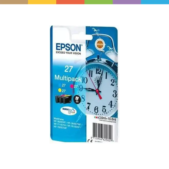 Epson 27XL Multipack - Pack de 3 - 31.2 ml - XL - amarelo, azul cyan, magenta - original - tinteiro (pacote de 36) - para WorkForce WF-3620, WF-3640,