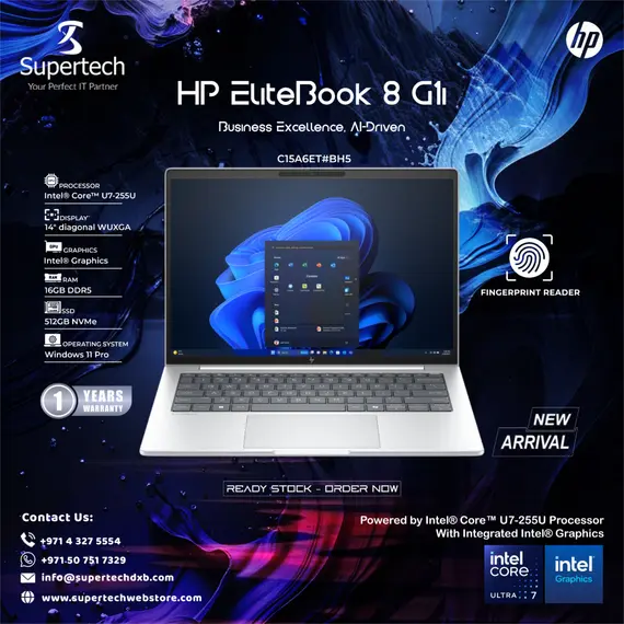 HP EliteBook 8 G1i Notebook - AI PC - design de dobradiças de 174 graus - Intel Core Ultra 7 - 255U / até 5.2 GHz - Win 11 Pro - Intel Graphics - 32 G