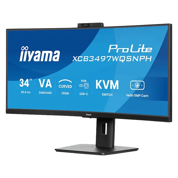 iiyama ProLite XCB3497WQSNPH-B1 - Monitor LED - curvo - 34" (31.3" visível) - 3440 x 1440 UWQHD @ 120 Hz - VA - 300 cd/m² - 3000:1 - 0.4 ms - 2xHDMI,
