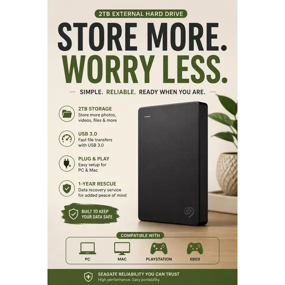 SEAGATE Expansion Portable 2TB HDD USB3.0 2.5inch Includes Rescue and software RTL extern