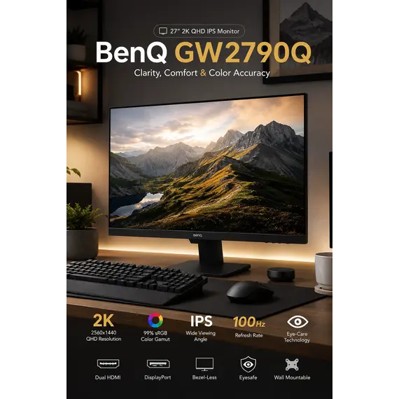 BenQ GW2486TC - Monitor LED - 23.8" - 1920 x 1080 Full HD (1080p) @ 100 Hz - IPS - 250 cd/m² - 1300:1 - 5 ms - HDMI, DisplayPort, USB-C - altifalantes