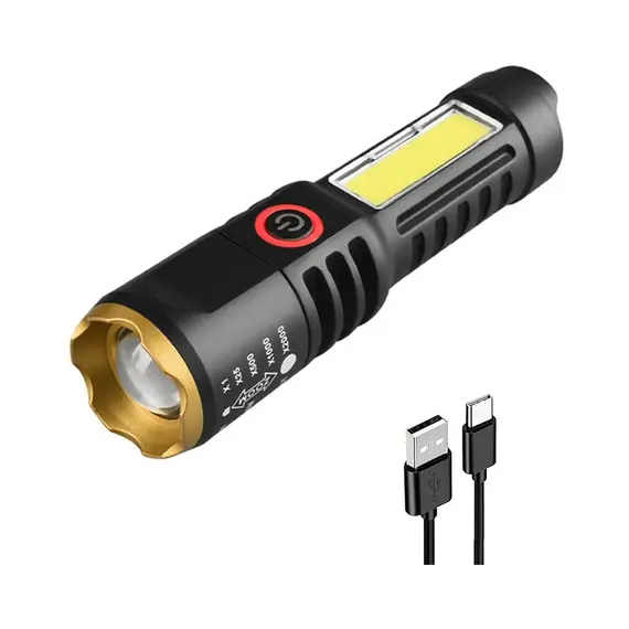 Lanterna LED Recarregável c/ Zoom XPE COB Preto