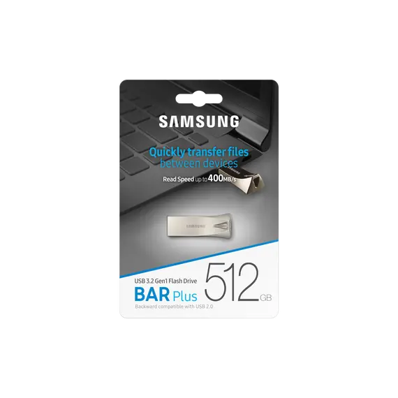 Samsung BAR Plus MUF-512BE3 - Drive flash USB - 512 GB - USB 3.2 Gen 1 - prata