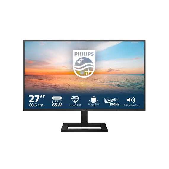 Philips 27E1N1600AE - Monitor LED - 27" - 2560 x 1440 QHD @ 100 Hz - IPS - 1500:1 - 1 ms - HDMI, USB-C - altifalantes - preto
