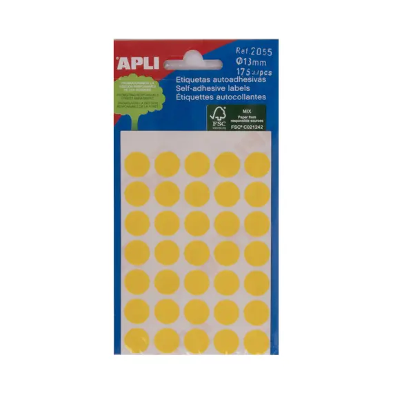 Etiquetas Redondas 13mm Amarelo Apli 2055 175un