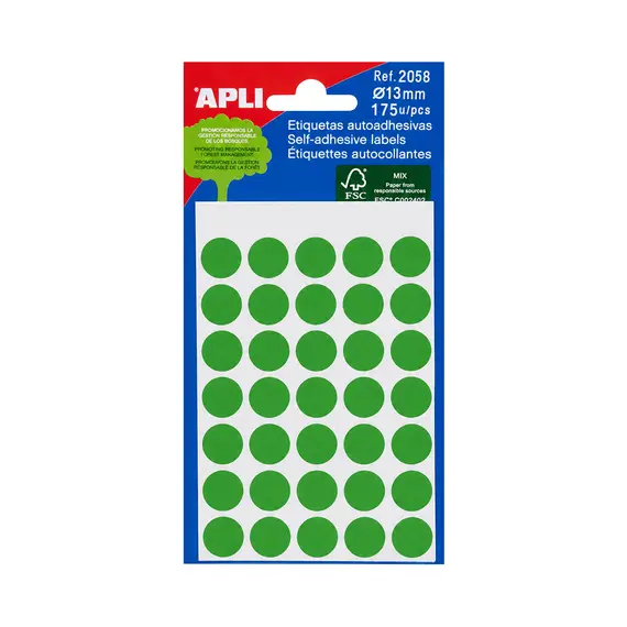 Etiquetas Redondas 13mm Verde Apli 2058 175un