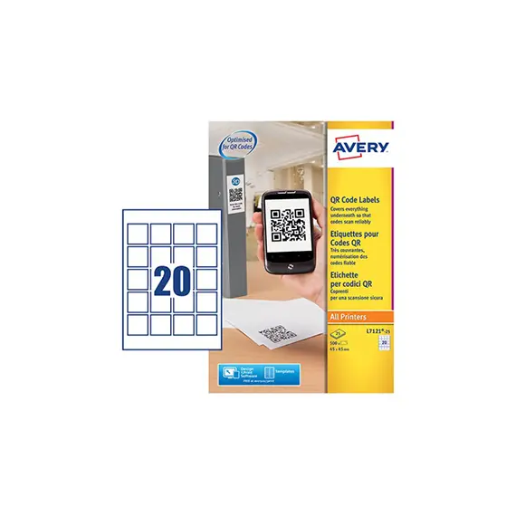 Etiquetas QRcode 45x45mm Avery 25 Folhas 500un