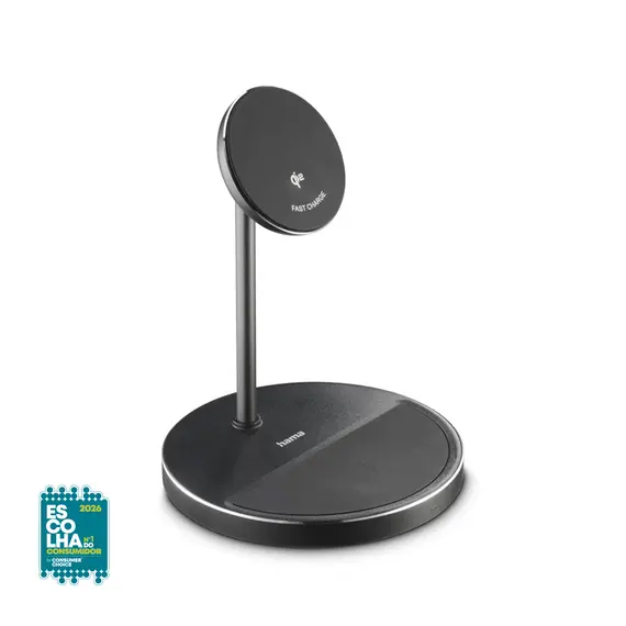 Carregador Wireless Qi2 15W com Suporte 2 em 1 Preto